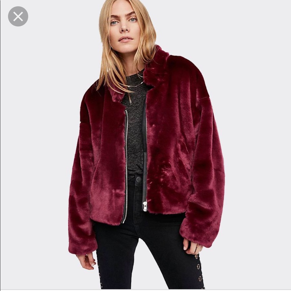 Faux Fur Bomber in Berry